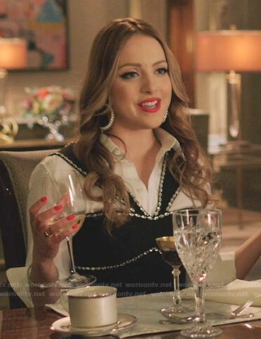 Fallon's black crystal embellished dress on Dynasty