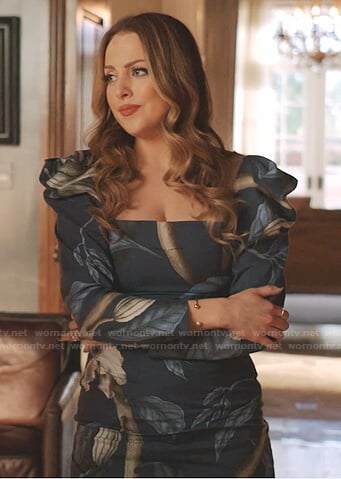 FAllon's blue printed puff sleeve dress on Dynasty