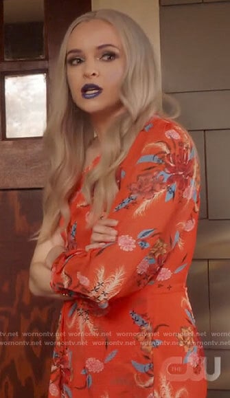 Frost's orange floral one-shoulder dress on The Flash
