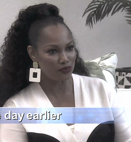 Garcelle's white face cardigan on The Real Housewives of Beverly Hills