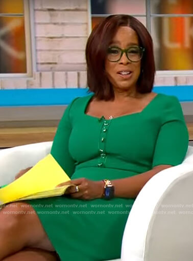 Gayle King's green dress with buttons on CBS Mornings