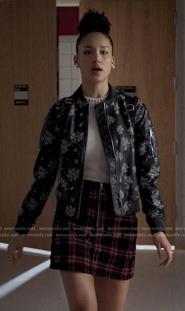 Gina's black and white floral bomber jacket on High School Musical The Musical The Series