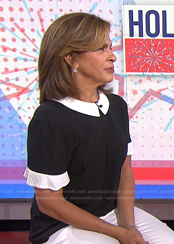 Hoda's black and white pleated sleeve top on Today
