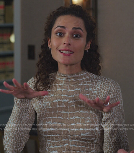 Isabel's beige crocodile print top on The Good Fight