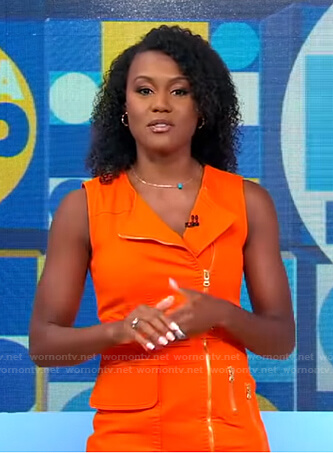 Janai's orange zip front dress on Good Morning America