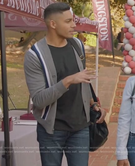 Jordan's gray stripe cardigan on All American