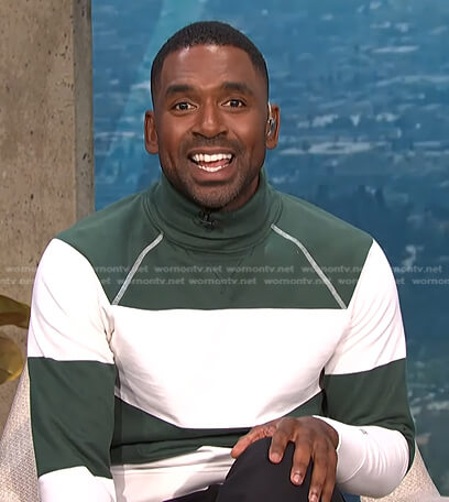Justin's green and white striped top on E! News Daily Pop