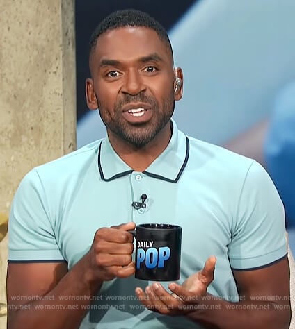 Justin's light blue contrast polo on E! News Daily Pop