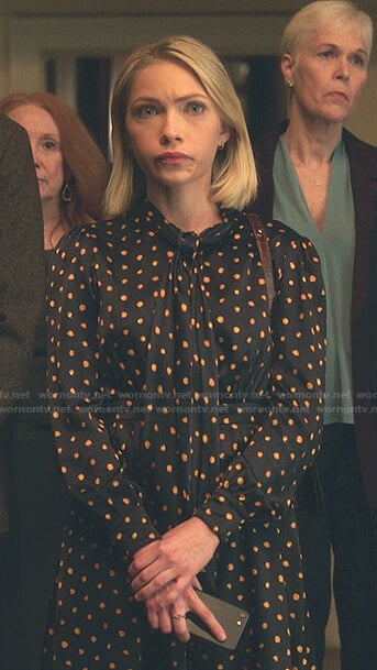 Kate's black and orange polka dot tie neck dress on Gossip Girl