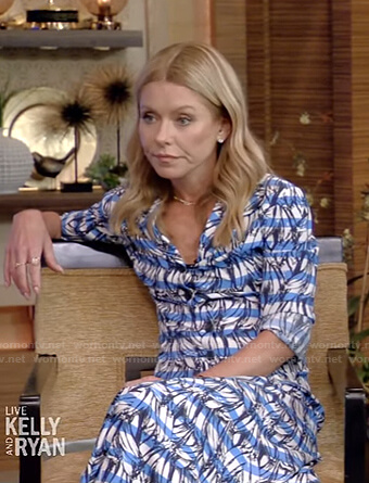 Kelly's striped banana print dress on Live with Kelly and Ryan