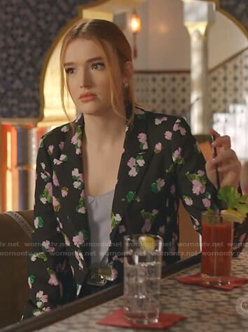 Kirby's black floral blazer on Dynasty