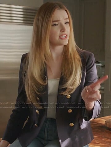 Kirby's navy double breasted blazer on Dynasty