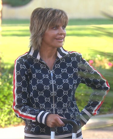 Lisa's navy GG print track jacket and pants on The Real Housewives of Beverly Hills