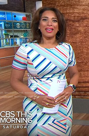 Michelle Miller's mixed stripe dress on CBS This Morning