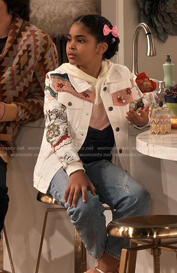 Millicent's white embellished denim jacket on iCarly