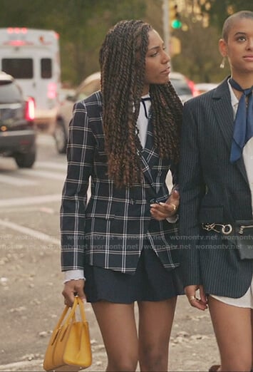 Monet's navy windowpane check blazer on Gossip Girl