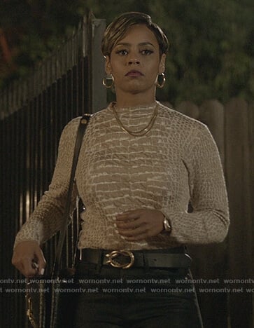 Monique's crocodile print top on All American