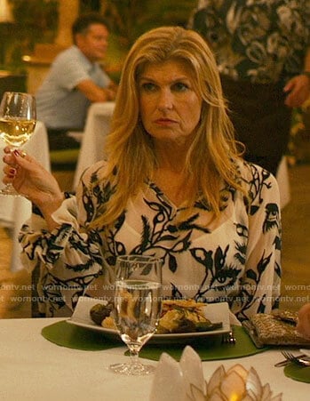 Nicole's black and white floral dress on The White Lotus