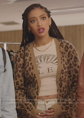 Olivia's leopard cardigan and printed tee on All American