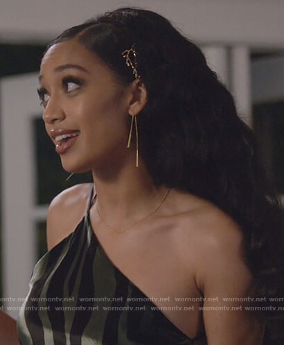 Olivia's green satin zebra stripe dress on All American