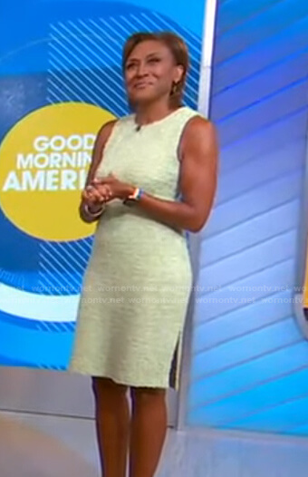 Robin's green sleeveless tweed dress on Good Morning America