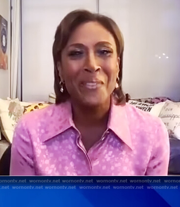 Robin's pink floral jacquard blouse on The View