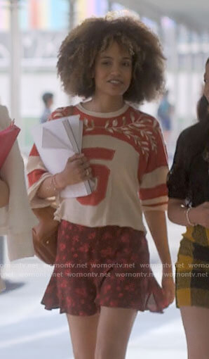Rowena's red 5 embroidered top on American Horror Stories