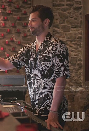 Sam's black and white leaf print shirt on Dynasty