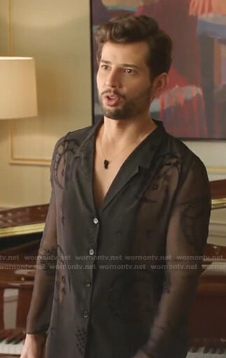 Sam's black moon embroidered sheer shirt on Dynasty