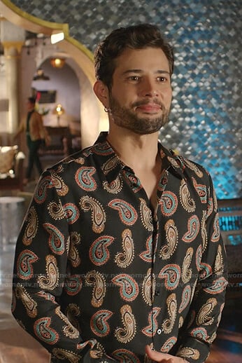 Sam's black paisley print shirt on Dynasty