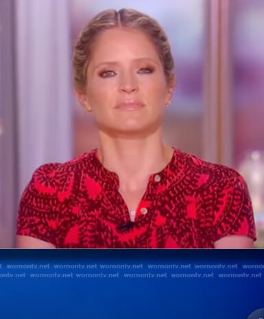 Sara's red printed button down dress on The View