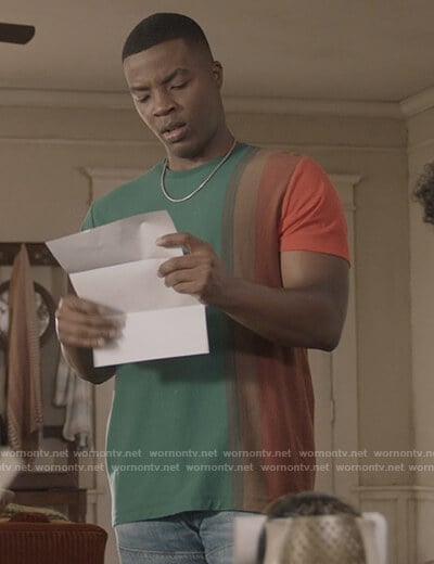 Spencer's green stripe tee on All American