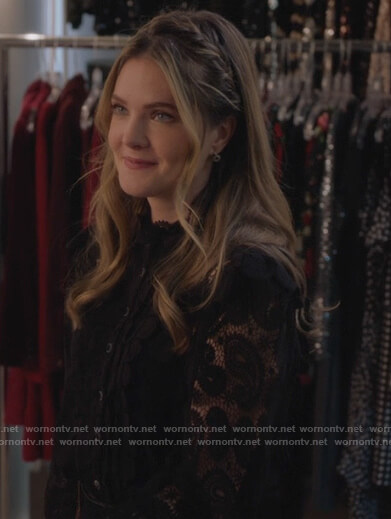 Sutton's black lace paisley blouse on The Bold Type