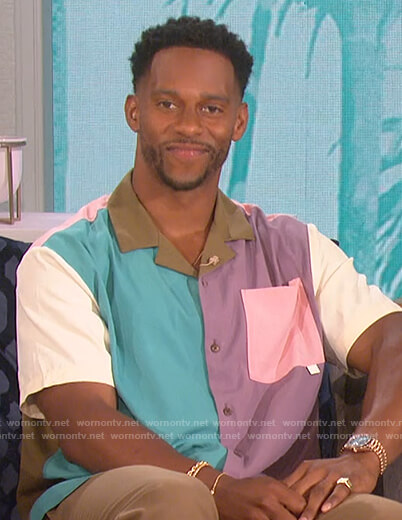 Victor Cruz's colorblock shirt on The Talk