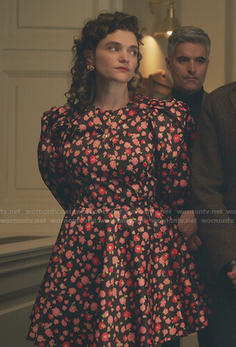 Wendy's black and pink floral puff sleeve dress on Gossip Girl