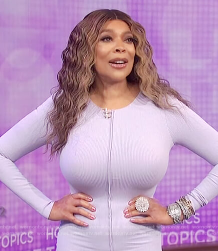 Wendy's lavender long sleeve bodycon dress on The Wendy Williams Show