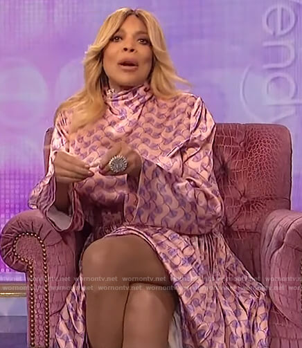 Wendy's pink satin printed maxi dress on The Wendy Williams Show