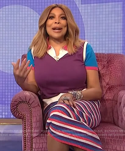 Wendy's purple colorblock polo on The Wendy Williams Show