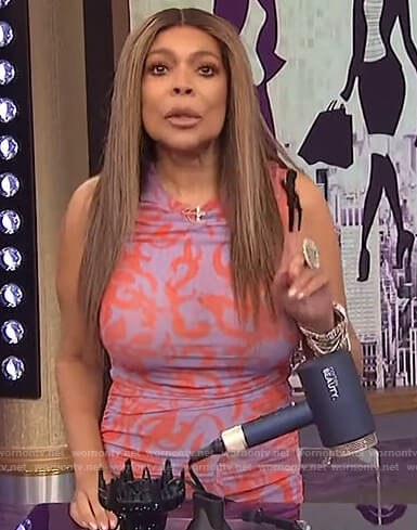 Wendy's purple printed ruched dress on The Wendy Williams Show