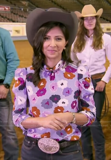 Zohreen Shah's floral mock neck top on Good Morning America