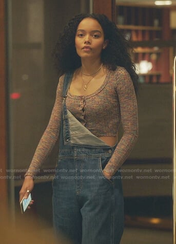 Zoya's cropped knit top and overalls on Gossip Girl