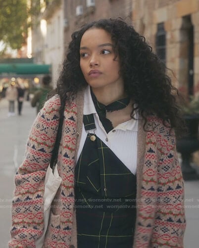 Zoya's beige printed cardigan on Gossip Girl