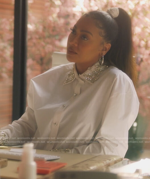Esme Sharps white embellished blouse on Grown-ish