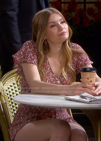 Allie's pink floral flutter sleeve romper on Days of our Lives