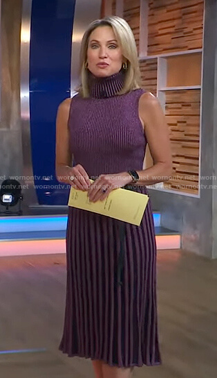 Amy's metallic ribbed turtleneck dress on Good Morning America