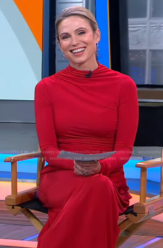 Amy's red ruched long sleeve top and skirt on Good Morning America