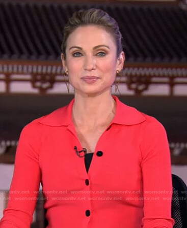 Amy's red ribbed cardigan on Good Morning America