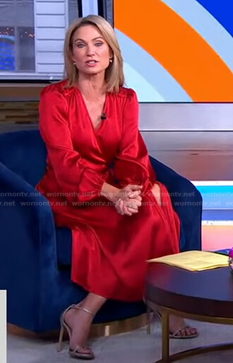 Amy's red satin wrap dress on Good Morning America