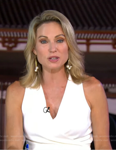 Amy's white sleeveless wrap dress on Good Morning America