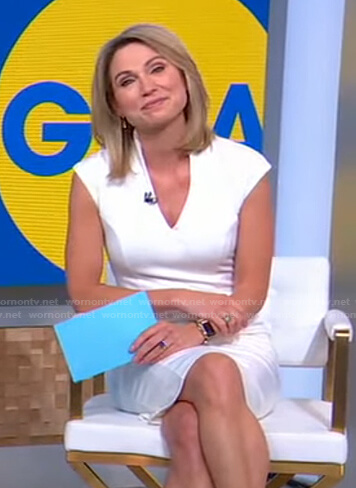 Amy's white v-neck sheath dress on Good Morning America